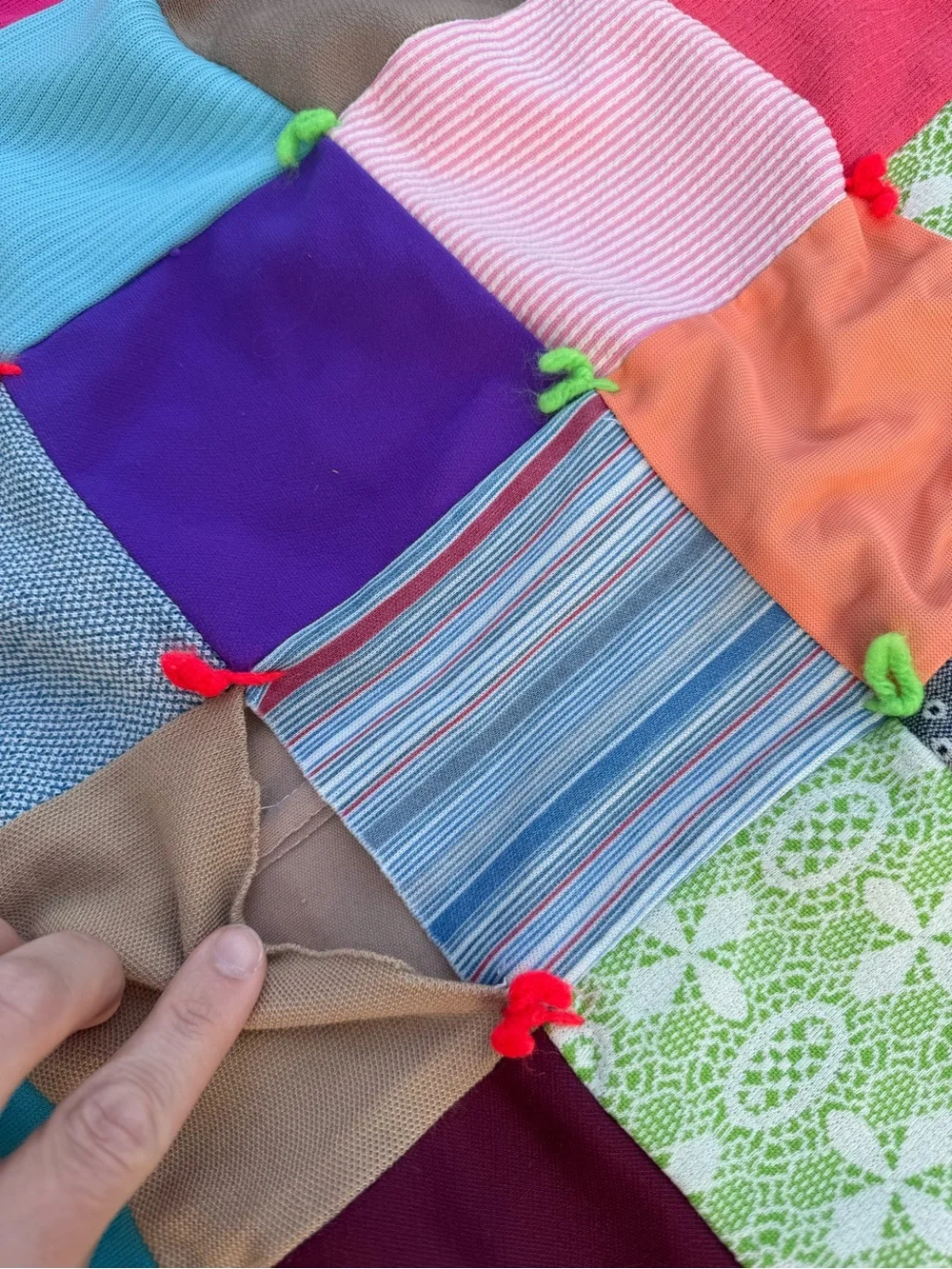 Vintage Colorful Patchwork Tied Quilt Blanket